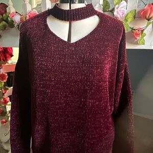 Velvet Knit Wine Red Cutout Sweater